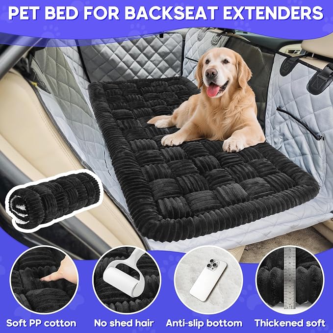 Dog Car Bed Mat Non-Slip Backseat Extender Dog Bed 50" x24.6" Black | Travel Bed for Dogs，Chew-Resistant, Easy Clean & Scratch-Proof, Comfort Design, Fits Trucks/Sedans/SUVs