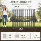No Dig Garden Fence Outdoor for Yard, 48in (H) x 11.8ft(L) | 5 Panels with Gate Animal Barrier Fence, Rustproof Metal Temporary Dog Fence, Decorative Fencing for Patio, Flower Bed