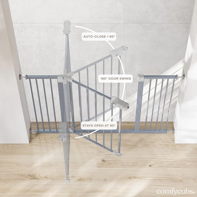 Comfy Cubs Baby Safety Gate with 3 Extensions - Adjustable 42" x 1.9" x 30" Q195 Steel Doorway Barrier - Powder-Coated Finish for Stairs and Doorways - Walk-Through Design Pet Gate - Pacific Blue
