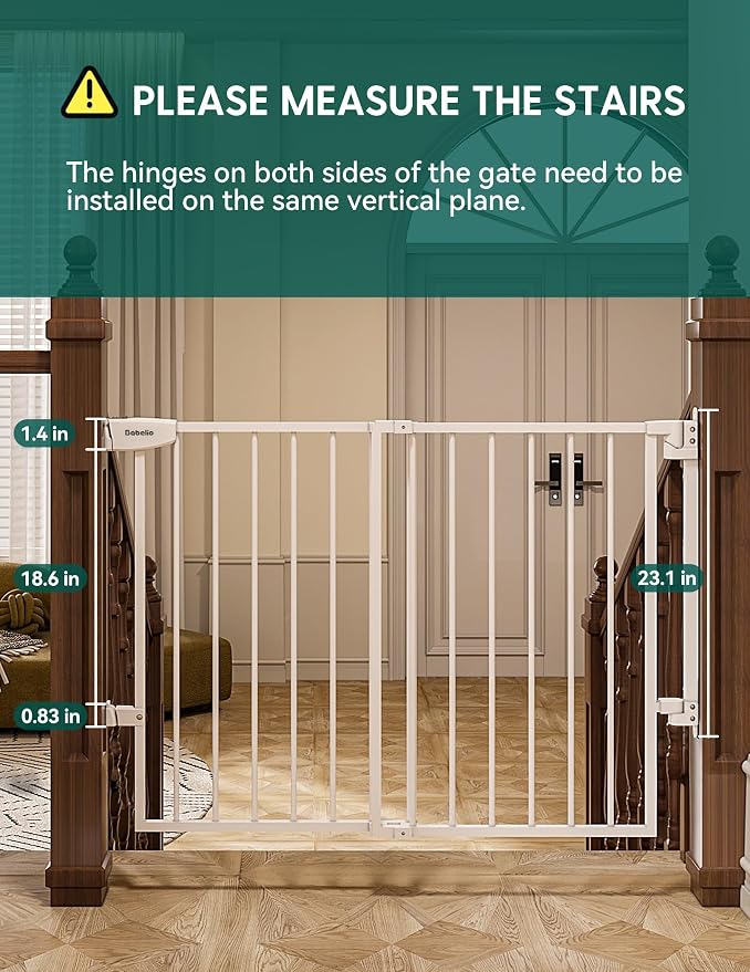Babelio Extra Wide No Bottom Bar Baby/Dog Gate, 28" H, 29.7-46.5" W, White | Hardware Mount Pet Gate for Indoor Doorways and Hallways with Auto Close, Stay-Open, Wide Walk-through Door, Easy Install