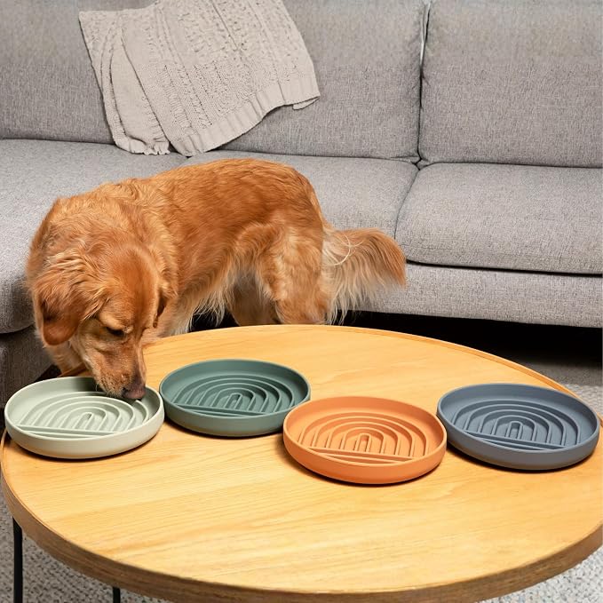 Slow Feeder Dog Bowls - Large Size Silicone Slow Eating Dog Bowl for Puppies & Dogs with Suction Cup -Dishwasher-Safe,Lick Mat Design,Reduces Gulping,for All Breeds,9.5”x1.5”-Terracotta
