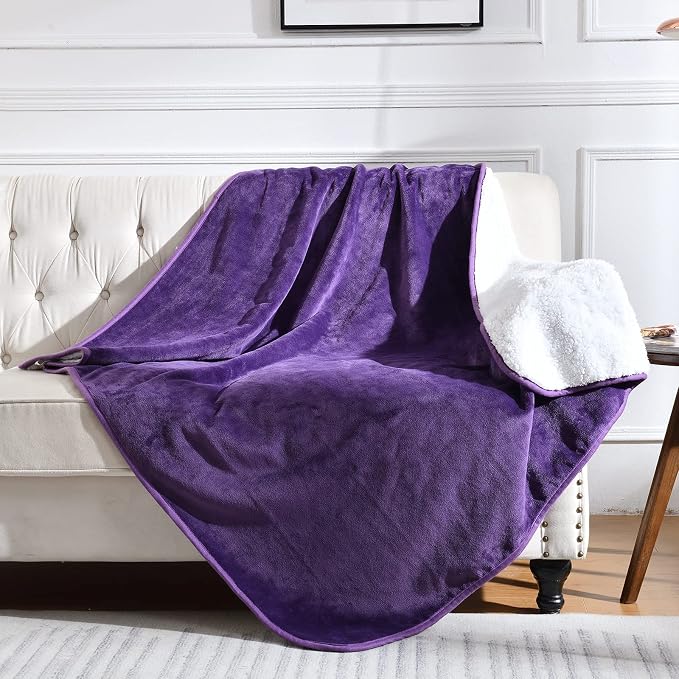 Soft Waterproof Blanket for Bed Couch Sofa, Dark Purple, 50x60inches | Liquid Pee Proof Pet Blanket for Dog Puppy Cat, Reversible Sherpa Fleece Blanket for Couch Cover, Furniture Protector