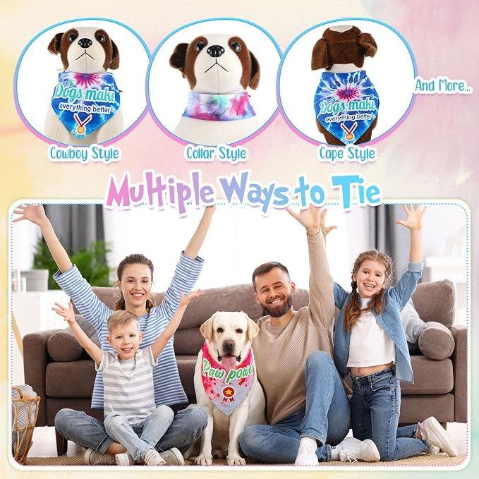 Sweetude 100 Pcs Tie Dye Dog Bandanas Bulk with Sayings Pet Triangle Scarf Bibs Washable Puppy Kerchief Adjustable Grooming Supplies for Small Medium Large Dog Cat Costume Accessories