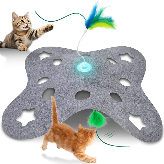 PAWSPIK Tumbling 3-in-1 Interactive Hide & Seek Cat Toy | Rechargeable Automatic Feather Chasing & Tumbling Peek-A-Boo Exercise Toy for Bored Indoor Cats & Kittens