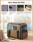 Morpilot Cat Carrier Soft for Large Medium Cats and Puppy up to 20lbs | with Dual-Sided Cushion, Secure Buckle and Foldable Bowl, Dog Carriers for Small Dogs - Pet Carrier (Brown)