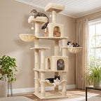 AMHANCIBLE 70 Inch Cat Tree for Large Cats, Multi-Level Cat Tower | Cat Houses & Tree Tower with 2 Condos, 8 Sisal Posts & Hammock for Indoor Cats Large Adult, Beige