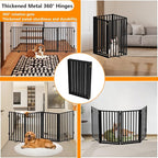 Free Standing Dog Gate with Door for Indoor Outdoor, Portable Dog Fence Foldable Design, Metal Black 32" Tall, Expandable 4 Panels Use for Front Door, Yard, Stairs