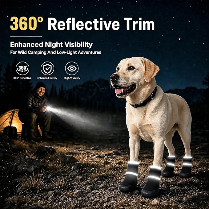 Dog Boots & Paw Protectors, Dog Shoes for Medium Large Dogs, Winter Snowy Day, Summer Hot Pavement, Outdoor & Indoor Hardfloors Skid-Resistant Sole, Black with Reflective Rugged 4PCS-Size2