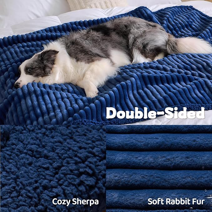 Waterproof Calming Dog Blanket for Medium Dogs, Noiseless Soft Plush Pet Blanket for Cats, 500GSM Thick Faux Fur Pet Throw, Couch Furniture Protector for Puppy, Night Blue, 30x40IN