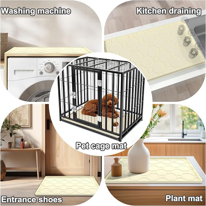 Silicone Cat Litter Mat for Litter Box-28" X 22" Litter Mat for Cat, Waterproof & Leak-Proof Trapping Design, Non-Slip Durable Easy to clean (Beige)