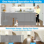 Reinforced 42" Extra Tall Retractable Baby Gate-Prevent Crawling Under, 200" Retractable Pet Gates for Wide Openings, 16ft Mesh Child Gates for Wide Openings, No Bottom Bar Indoor/Outdoor Baby gate