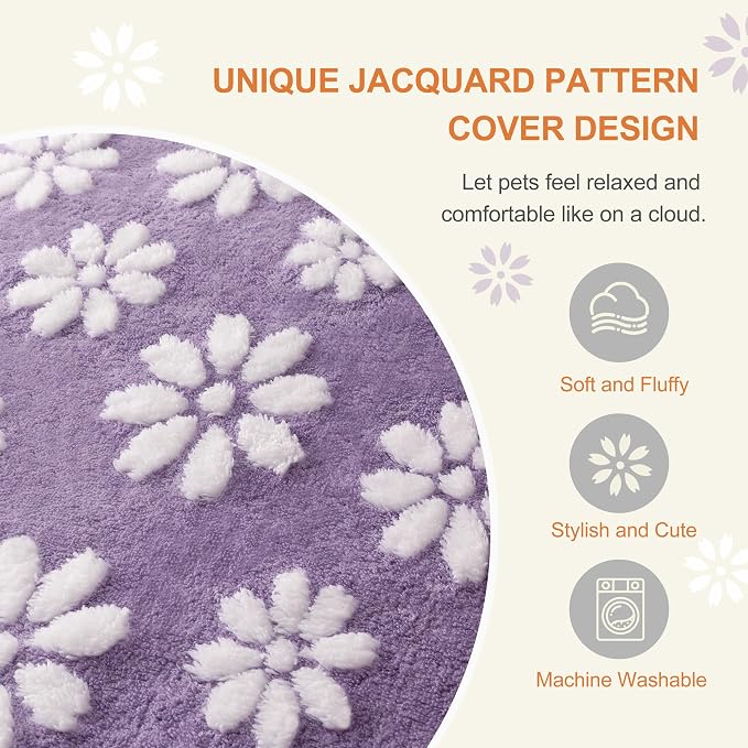 Cute Fluffy Dog Beds for Extra Large Dogs, 41"x 28", Purple Flower | Thick Dog Bed for Crate Kennel, Pet Bed with Removable Washable Cover, Anti-Slip Bottom