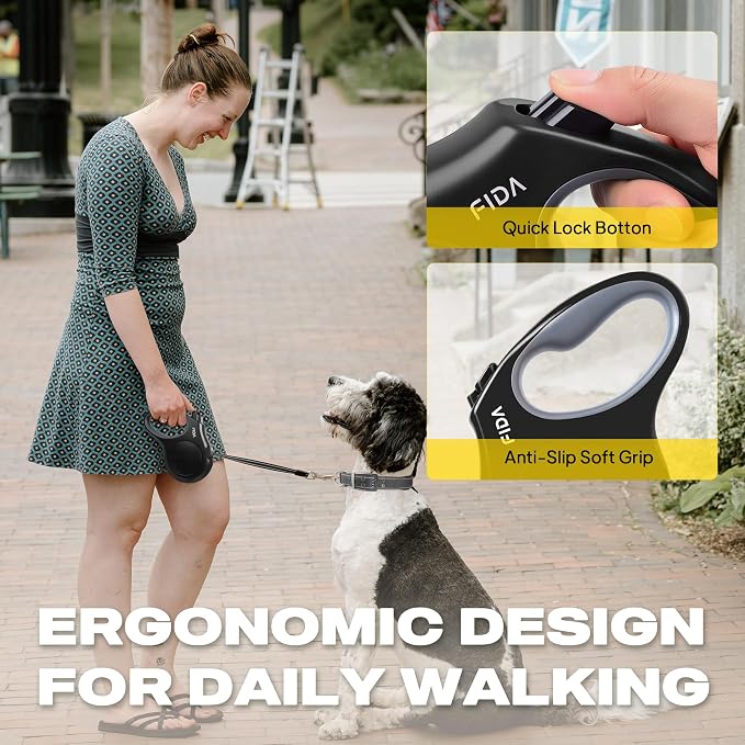 Fida Retractable Dog Leash X-Small Breed, 10 ft Durable Pet Walking Leash for Extra Small Dogs/Cats/Small Animals up to 18 lbs, 360° Tangle Free, Black