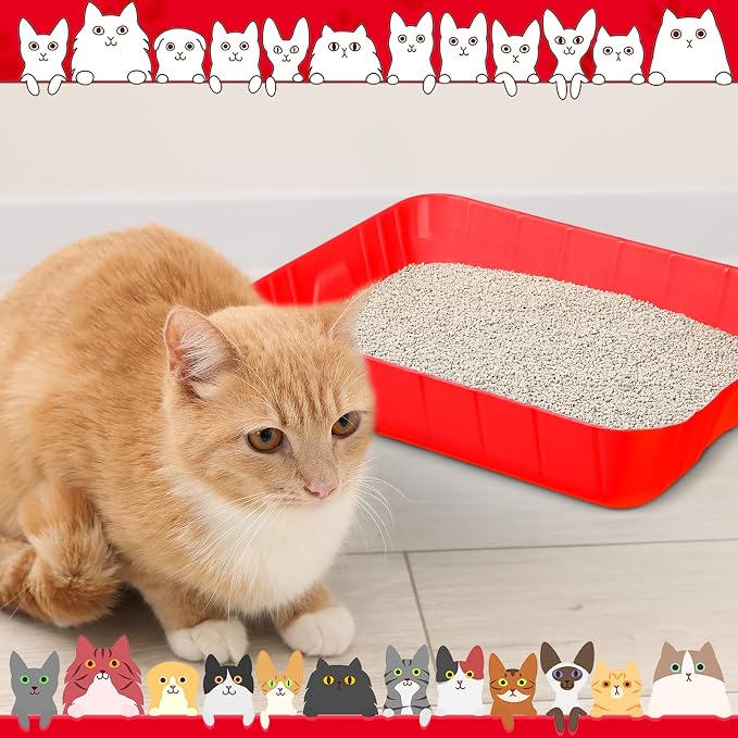 Bokon 25 Count Disposable Litter Box for Cat, Large Disposable Litter Tray for Travel Home Durable Portable Plastic Kitty Litters Boxes Leak-Resistant Easy-Grip Rim, 15.7 x 11.8 x 3 Inches(Red)