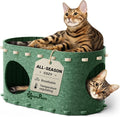 DownyPaws Cat House for Indoor Cats, Cube Castle Cat Bed Cave, Forest | Cat Hideaway Enclosed Bed,Cave Hideout Fort,Kitten Peekaboo Hut for Cats,Hide Box Bed for Large Cat Up to 22 Lbs