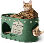 DownyPaws Cat House for Indoor Cats, Cube Castle Cat Bed Cave, Forest | Cat Hideaway Enclosed Bed,Cave Hideout Fort,Kitten Peekaboo Hut for Cats,Hide Box Bed for Large Cat Up to 22 Lbs