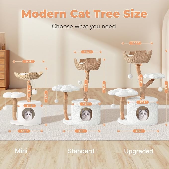Easyego Modern Cat Tree, 26.3" Aesthetic Wood Cat Tree Tower for Large Cats