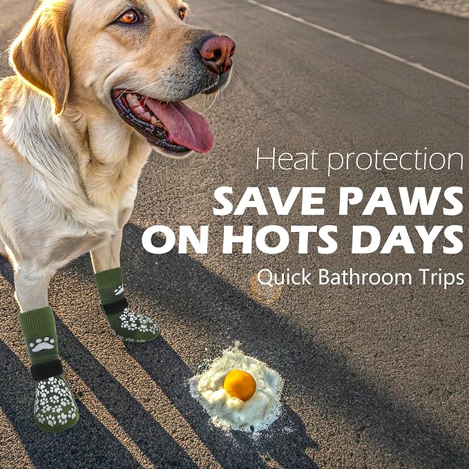 EXPAWLORER Anti Slip Dog Socks to Prevent Licking Paws, Shoes for Hot Pavement, Dog Booties for Small Medium Large Senior Dogs, Traction Control Boots & Paw Protectors for Hardwood Floors ArmyGreen