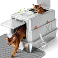 Q5 Stainless Steel Litter Box (Light Grey, X-Large) | Enclosed Litter Box with Leak-Resistant Design, High Sides, Front Entry and Top Exit; Odor Control, Scoop and Mat Included