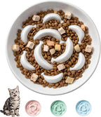 Ceramic Slow Feeder Cat Bowl, 6.3'' Wide Whisker Friendly Cat Puzzle Feeder | Slow Eating 5x, Anti Vomit Shallow Slow Eating Cat Dish for Dry and Wet Food, Microwave and Dishwasher Safe, 6.3" X 1.2"