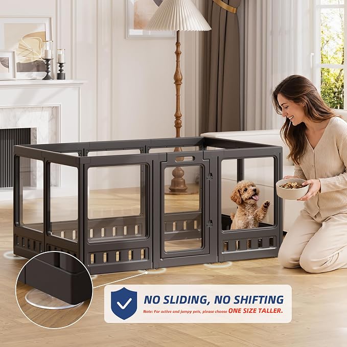 Clear-air Dog Playpen, Expandable Acrylic Dog Playpen for Small Dogs, Transparent Clear Dog Play Pen Indoors Puppy Enclosure, 24", 10 Panels, Black