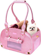 Dog Carrier Purse, Pet Carrier, Bling Waterproof Premium Leather Pet Travel Portable Bag Carrier for Cat and Small Dog Home & Outdoor Small Bling Pink