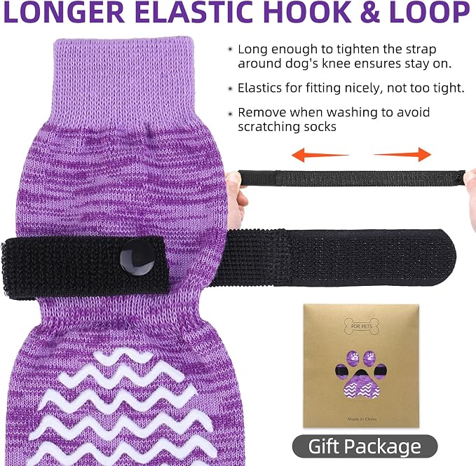PUPTECK Anti Slip Dog Socks with Double Grippers for Hardwood Floors, Shoes for Hot/Cold Pavement, Boots & Paws Protectors to Prevent Licking, Traction Booties for Senior Small Large Dogs