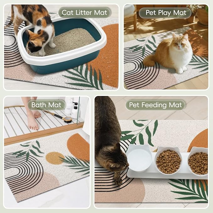 Cat Litter Mat Litter Trapping Mat, 24"x15" Waterproof Urine Proof Litter Box Mat Catcher Mat Non-Slip Washable for Kitty Kitten, Orange