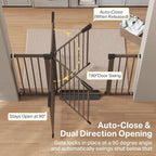 Cumbor 29.7–51.5" Extra Wide Baby Gate for Stairs, Pressure-Mounted Dog Gates for Doorways & Hallways, Auto-Close Walk-Through, No-Trip Design, Child Proof Safety, Dog/Pet Gate for Indoor Use, Brown