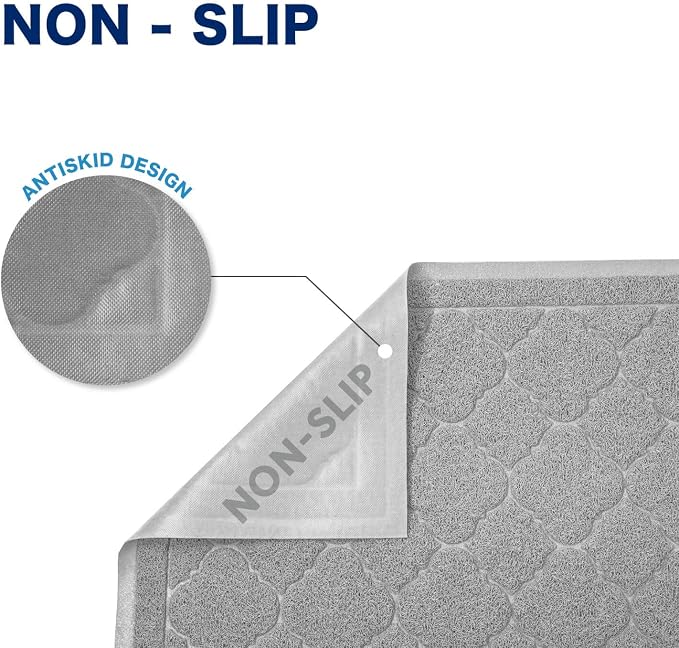 Cat Litter Box Mat, Kitty Premium PVC Pad, Durable Trapping Rug, Phthalate Free, Urine-Resistant, Scatter Control, XXL 47 x 36 Inch, Cadet Grey