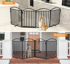 Malier Metal Freestanding Dog Gates with Door, Outdoor Indoor Dog Fences, Extra Wide Foldable Puppy Gate for Stairs, Hallways, Yard (Black, 96''W × 32''H【4 Panels】)