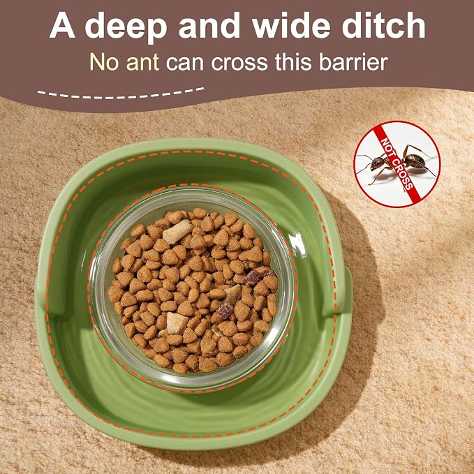 Ant Proof Cat Food Bowl, Elevated Cat Feeding Bowl, Green, 1pcs | Prevents Ants from Entering and Reduces Neck Stress, Non-Slip Elevated Cat Feeding Bowl