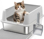 Stainless Steel Cat Litter Box for Kittens, Low Entry Kitten Litter Box | Small Metal Litter Box, Includes Scoop and Mat, High Sided, Non-Sticky, Anti-Urine Leakage, Easy Cleaning