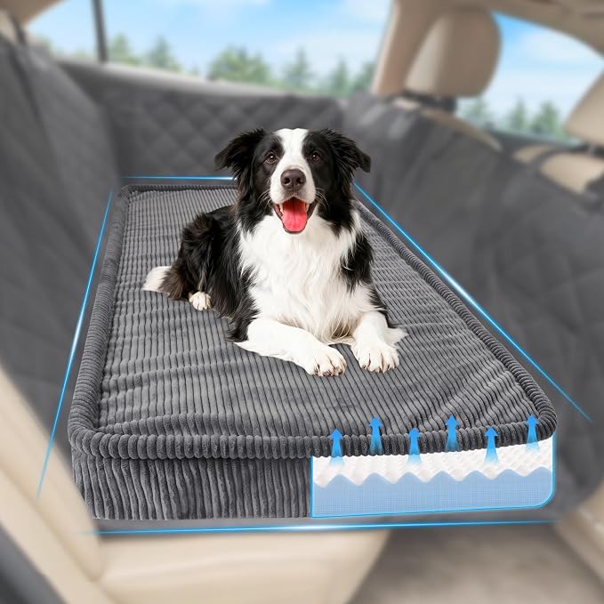 Loiion Dog Car Bed, Non-Slip Backseat Extender Pet Mat 50"x24.6" | Removable, Washable Dog Bed With Waterproof Liner Protects Car Seats, Anti-Slip Travel Bed For Dogs