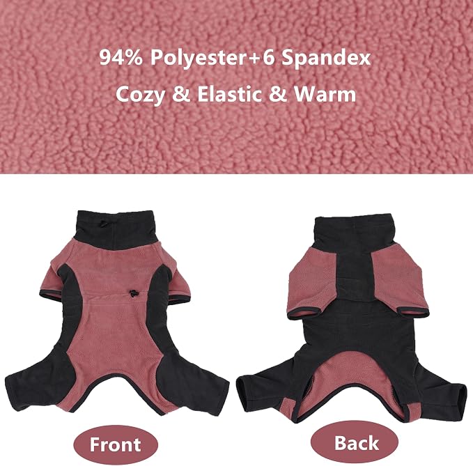 Winter Dog Coat, Warm Fleece Jacket, Windproof Pullover Bodysuit, Fullbody Dog Pajamas Onesie - Cold Weather Clothes (Large, Pink)