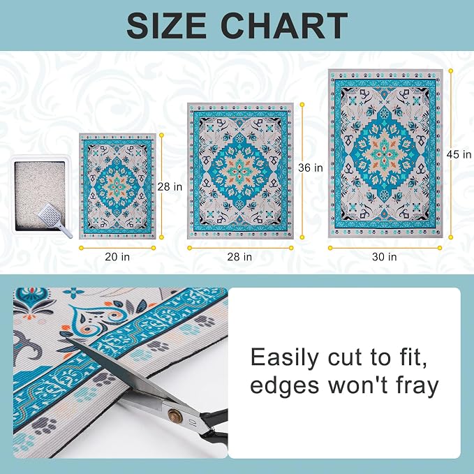 BEAUTYZOO Cat Litter Mat Litter Trapping Mat, 20"x 28" Litter Box Mat, Waterproof Kitty Litter Mat, Non-Slip Litter Rug Mats Pads for Floor Scatter Control, Soft on Paws & Easy to Clean, Blue