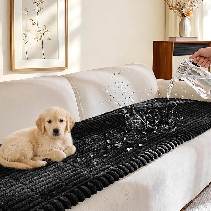 FUANGUI Waterproof Couch Cover Sofa Cover for Dogs and Pets Sofa Protector | Non-Slip Washable Fuzzy Soft Cat Bed Sofa Slipcover for 2-3 Cushion Couch Sofa Pet Friendly, Black, 27.6" x 70.9", 1 pcs
