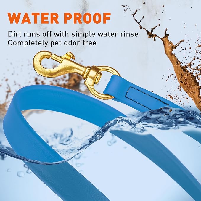 Viper Biothane K9 Working Dog Leash Waterproof Lead for Tracking Training Schutzhund Odor-Proof Long Line with Solid Brass Snap for Puppy Medium and Large Dogs, 15ft Cerulean Blue