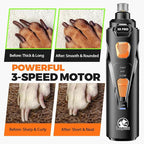 Whisper Quiet Dog Nail Grinder Safe & Stress-Free for Sensitive Dogs Cats | 4 LED Lights,3 Grinding Bits, 3-Speed, Pet Nail Trimmers, Rechargeable Painless Grooming Kit for All Breeds & Sizes