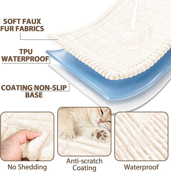 FUANGUI Waterproof Couch Cover Sofa Cover for Dogs and Pets Sofa Protector | Non-Slip Washable Fuzzy Soft Cat Bed Sofa Slipcover for 2-3 Cushion Couch Sofa Pet Friendly, Beige, 27.6" x 59.1", 1 pcs