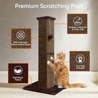 Cat Scratching Post for Indoor Cat, 32 Inch Large Cat Scratcher | Sisal Cat Scratcher with Sturdy Base for Cat Adults, Cat Scratch Post with Vertical Stretch Space, Full Brown