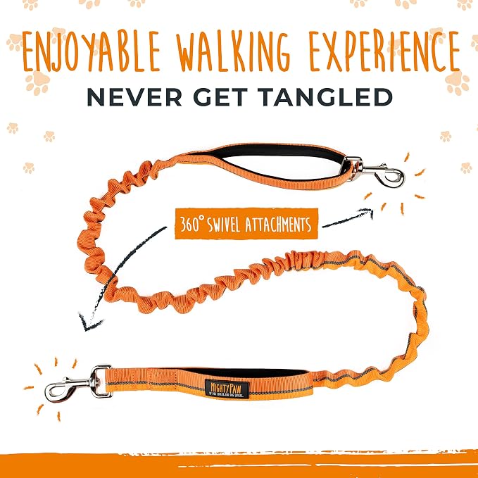 Mighty Paw Hands Free Dog Leash | Bungee Waist Leash for Dog Walking. Pet Running Hands Free Tether for Large, Medium & Small Breeds. Pet Waist Belt (36" - 48") Up to 150 lbs - Orange