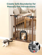 Babelio Baby Gate with Adjustable Cat Door, CatPrivilege III, 29-43" | Auto-Close, Pressure Mounted, Dual Lock, Durable Dog Gate For Stairs & Doorways, Keeps Pets Contained, Black Wood Pattern