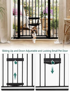 Babelio 36 Inch Extra Tall Baby Gate with Cat Door, 29.5-40" Metal Pet Door for Stairs, Doorways, House, Auto Close, Easy Walk Thru, Black | 6-Level Adjustable Metal Pet Gate, Auto-Close Safety Gates with Pet Door, Easy Walk Thru, Black