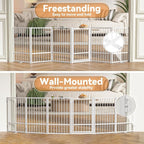 SNUOWU Full Metal Freestanding Dog Gate with Door, 32''Height Foldable Pet Dog Fence for Indoor & Outdoor, 6 Panels Extra Wide Free Standing TallDog Gates for Doorways,House,Stairs,Porch,Deck,Yard