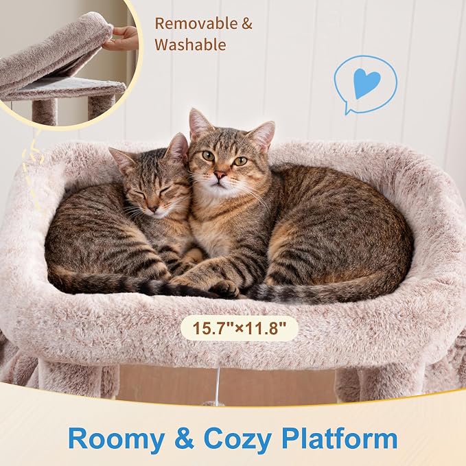 Hey-brother Cat Tree Tower with Large Platform, Spacious Condo, MPJ060MU | 35.4 Inches, 2 Cozy Hammocks, Self-Grooming Brush, Sisal Scratching Posts for Big Indoor Adult, Maine Coon, Muchroom