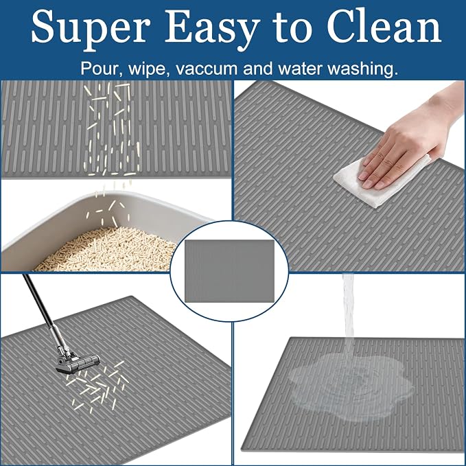 XXL Extra Large Silicone Cat Litter Trapping Mat for Scatter Control, 40"x30"(100cmx75cm) Waterproof Kitty Litter Box mat for Floor, Soft on Kitty Paws, Easy to Clean, Light Gray