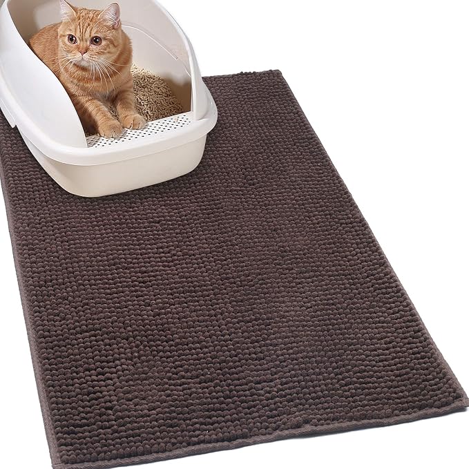 VIVAGLORY Cat Litter Mat Softgrip Litter Trapping Mat, 35"× 25", Brown | Litterbox Rug Box Catcher for Indoor & Floor, Easy Clean Washable Less-Mess Waterproof for Cat