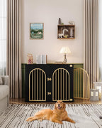 Hzuaneri 44.1" Wooden Dog Crate Furniture, Indoor Dog Kennel Dogs Cage for Small/Medium/Large Dogs, Heavy Duty Dog Crates Decorative Pet House End Side Table TV Stand, Black Gold DFC83904A