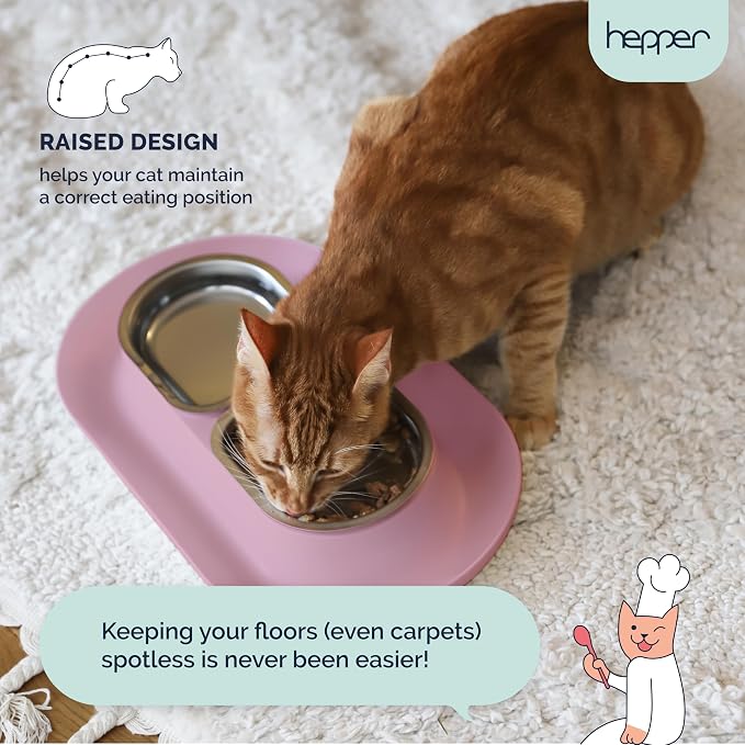 NomNom - Spill Proof Elevated Cat Bowls - Stainless Steel - Pink
